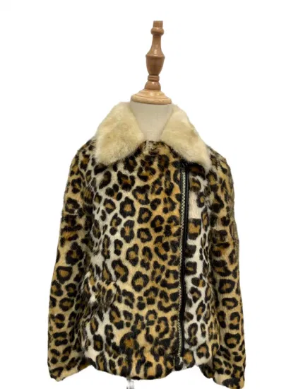 Ropa de invierno personalizable para niños/chaqueta acolchada ligera con suave piel sintética de leopardo y cuello de PU con cremallera en contraste y forro acolchado en contraste