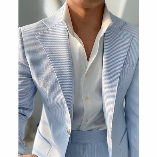 Trajes de hombre Seersucker de verano de lino a cuadros para traje de boda para hombre con diseño de prendas de vestir